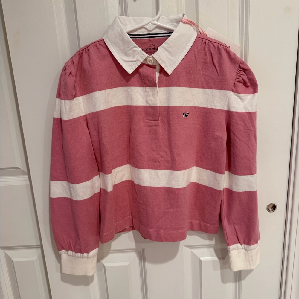 New Vineyard Vines Pink and White Polo Shirt